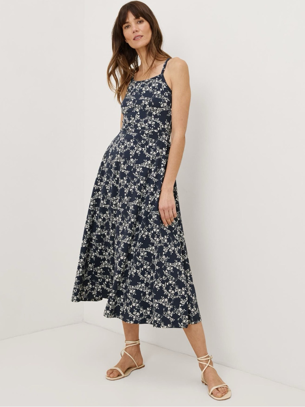 Pact Fit & Flare Midi Dress S Midnight Blue Floral Organic Cotton